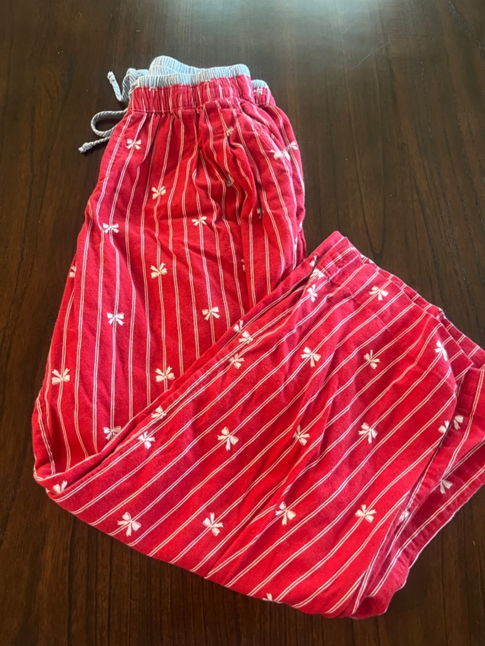 Aerie Red Striped Lounge Pants with White Floral Detail